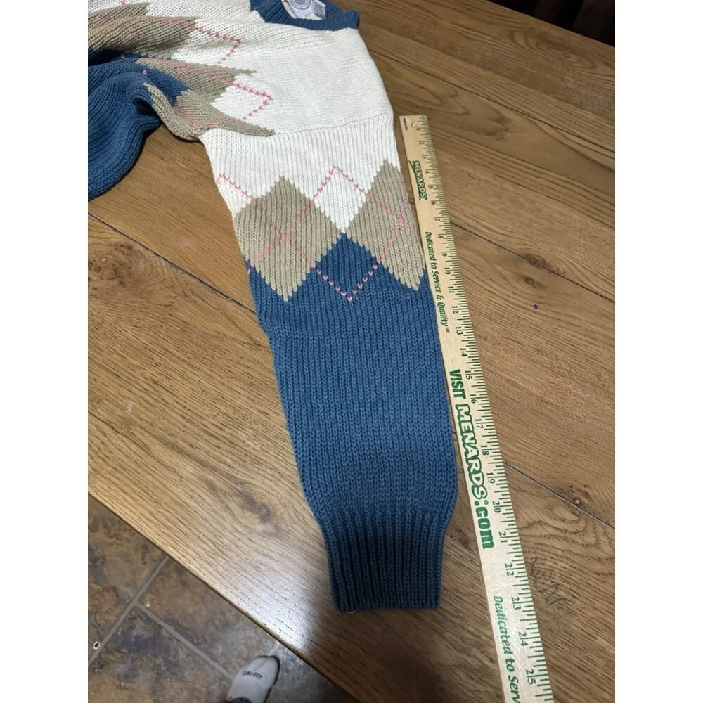 Cape‎ Isle Knitters Ski Argyle Diamond Sweater Size Large Cotton Blend Vintage